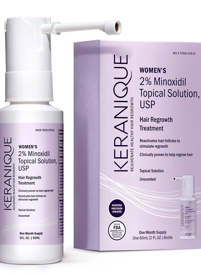 Keranique - Hair Regrowth Treatment Extended Nozzle Sprayer - 2% Minoxidil, 30 Day Supply - Regrow Thicker-Looking Hair, Helps Revitalize Hair Follicles, 2 Fl Oz (Pack of 1) - Image 1