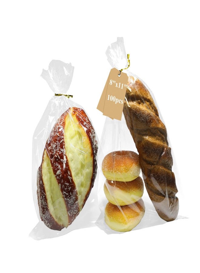 MATEPLUS 100Pcs Cello Cellophane 8''x 11" Treat Bags, Transparent OPP Treat Bags with Twist Ties Clear Cookies Gift Wrapping for Candy, Party Favors, Bakery, Birthday-2.8 mil - Image 1