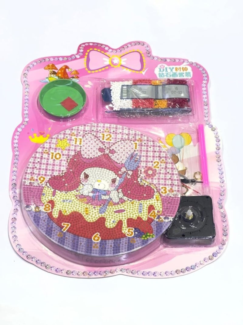 DIY Clock Kit for Kids, Pink Princess Design, Diamond Painting Clock Making Set with Crystals