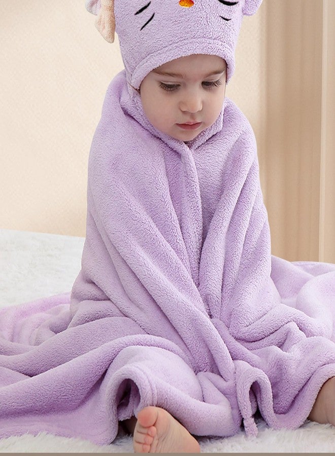 IFaryMes Toddler Bath Towel Baby Towels with Hood 27.5"X55" Ultra Absorbent Soft Bathrobe Blanket Kids Shower Towel for Girls and Boys(Purple-Cat) - Image 2