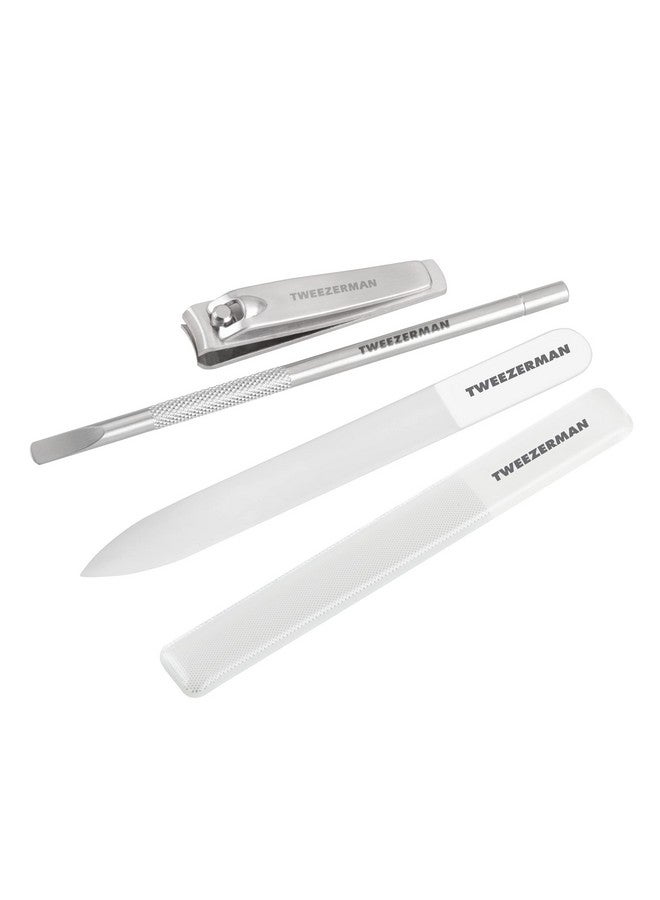 تويزرمان تتضمن مجموعة المانيكير الزجاجية مقص أظافر، وأداة دفع للزوائد اللحمية، ومبرد أظافر زجاجي، وملمع أظافر زجاجي - Image 1