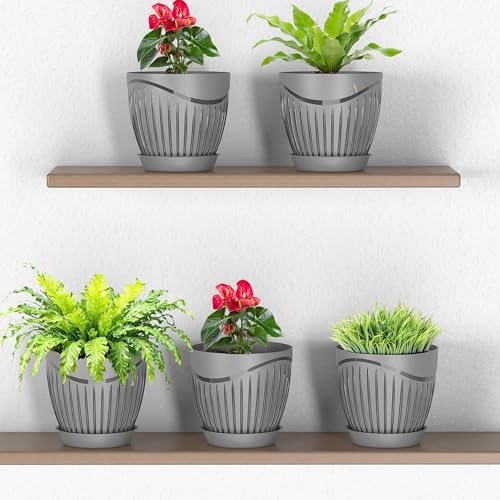 Eightiz ET-206 (Pack of 5) 6 inch Premium Round Plastic Flower Pots with Tray for Home Planters, Terrace,for Home Indoor & Outdoor Gardening Plants(Multi Colour) - Image 4