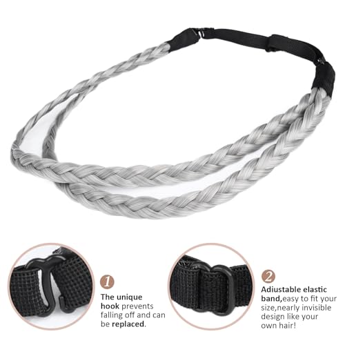 DIGUAN Double Three Strand Synthetic Hair Braided Headband Hairpiece Extension Women Girl Beauty accessory Smoky Gray - Image 3
