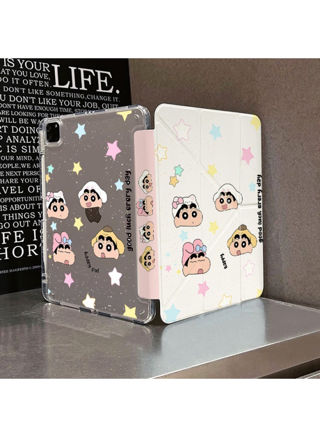 For 2025 Ipadair7/6 Protective Case 3 Y Fold 10.9 Inch Acrylic 11 Generation Cartoon 10.5 Protective Case-Color:【variety Of Y-folds】crayon Shin-chan-Applicable Models:Ipadpro18/20 Version【11inch】