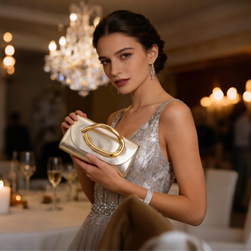 MYHOZEE Clutch Purses for Women Formal Gold Clutch Vegan Leather Evening Bag Elegant Wedding Clutch Detachable Chain Handbag Trendy Gold Handle Purses - Image 2