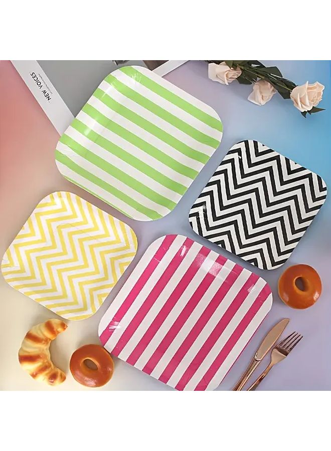 12Pcs 9.06 Inch Green Square Corrugated Paper Plates Disposable Party Picnic Camping Tableware - Image 5