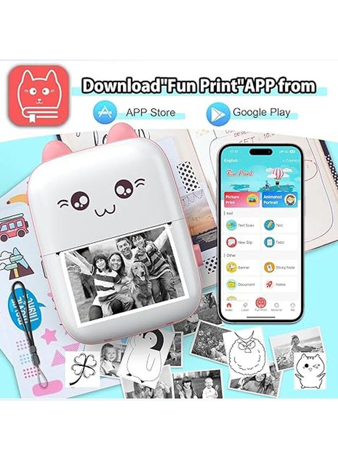 طابعة ملاحظات صور صغيرة محمولة، بتقنية بلوتوث، متوافقة مع أنظمة آيفون/أندرويد، مع 5 ورقات من الورق الحراري + 5 ورقات من الورق اللاصق + 3 ورقات من الورق الملون + قلم. - Image 4