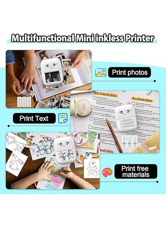 طابعة ملاحظات صور صغيرة محمولة، بتقنية بلوتوث، متوافقة مع أنظمة آيفون/أندرويد، مع 5 ورقات من الورق الحراري + 5 ورقات من الورق اللاصق + 3 ورقات من الورق الملون + قلم. - Image 3