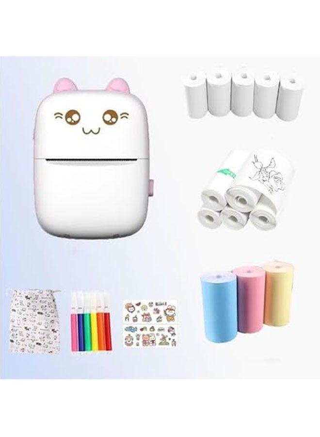 طابعة ملاحظات صور صغيرة محمولة، بتقنية بلوتوث، متوافقة مع أنظمة آيفون/أندرويد، مع 5 ورقات من الورق الحراري + 5 ورقات من الورق اللاصق + 3 ورقات من الورق الملون + قلم. - Image 1