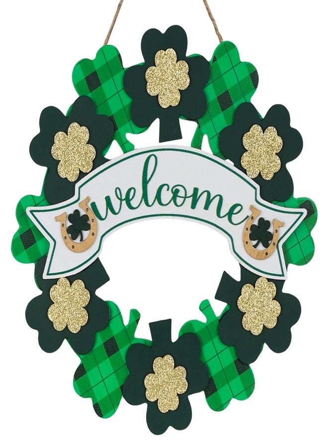 DECSPAS St Patricks Day Decorations, Green Shamrock Hanging Welcome Sign St Patricks Day Door Decor for The Home, Lucky Festive St Patricks Day Wreaths for Front Door, Front Porch, Wall - Image 1