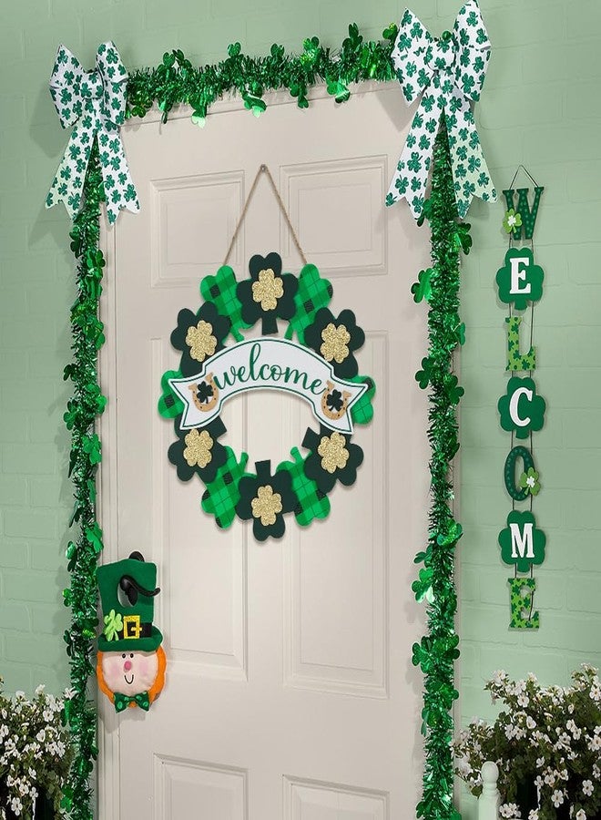 DECSPAS St Patricks Day Decorations, Green Shamrock Hanging Welcome Sign St Patricks Day Door Decor for The Home, Lucky Festive St Patricks Day Wreaths for Front Door, Front Porch, Wall - Image 2