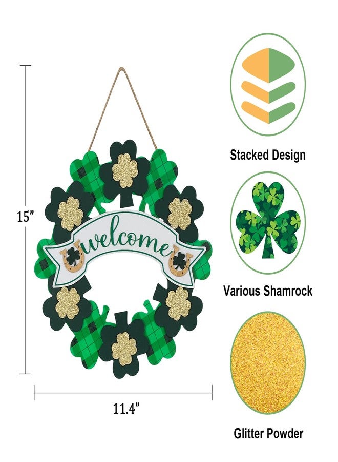 DECSPAS St Patricks Day Decorations, Green Shamrock Hanging Welcome Sign St Patricks Day Door Decor for The Home, Lucky Festive St Patricks Day Wreaths for Front Door, Front Porch, Wall - Image 3