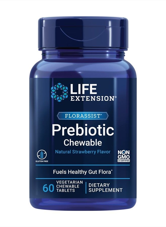 FLORASSIST Prebiotic Chewable (Strawberry) - Microbiome Prebiotics Supplement for Intestinal, Colon & Digestive Health - Non-GMO, Gluten-Free, Vegetarian – 60 Chewable Tablets