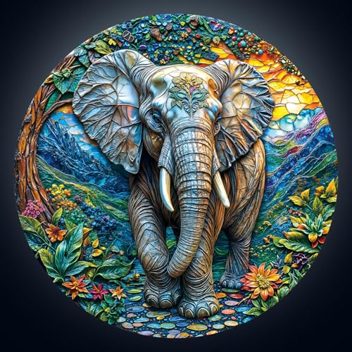 Artipuz 1000 Piece Round Jigsaw Puzzle for Adults 3D Visual Fantasy Elephant 266in Diameter Circular Brain Challenge Artistic Home Decor for Mindful Relaxation - Image 1