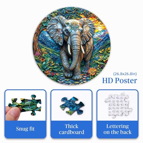 Artipuz 1000 Piece Round Jigsaw Puzzle for Adults 3D Visual Fantasy Elephant 266in Diameter Circular Brain Challenge Artistic Home Decor for Mindful Relaxation - Image 5