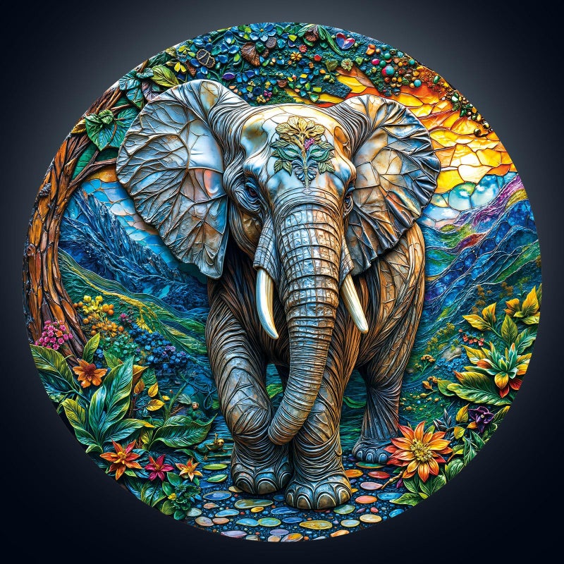 Artipuz 1000 Piece Round Jigsaw Puzzle for Adults 3D Visual Fantasy Elephant 266in Diameter Circular Brain Challenge Artistic Home Decor for Mindful Relaxation - Image 3
