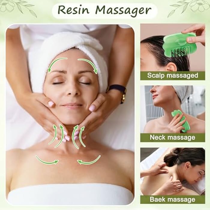 LazyGa Jade Eye Mask - Resin Scalp Comb 4 Pcs Set, Jade Facial Cooling Mask and Gua Sha Massager Tool for Home Spa/Travel/Skincare Relieve Puffiness, Stress Relief, Anti-Aging Beauty Supplies - Image 5