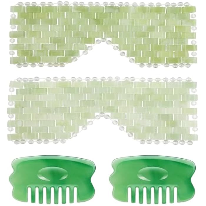 LazyGa Jade Eye Mask - Resin Scalp Comb 4 Pcs Set, Jade Facial Cooling Mask and Gua Sha Massager Tool for Home Spa/Travel/Skincare Relieve Puffiness, Stress Relief, Anti-Aging Beauty Supplies - Image 1