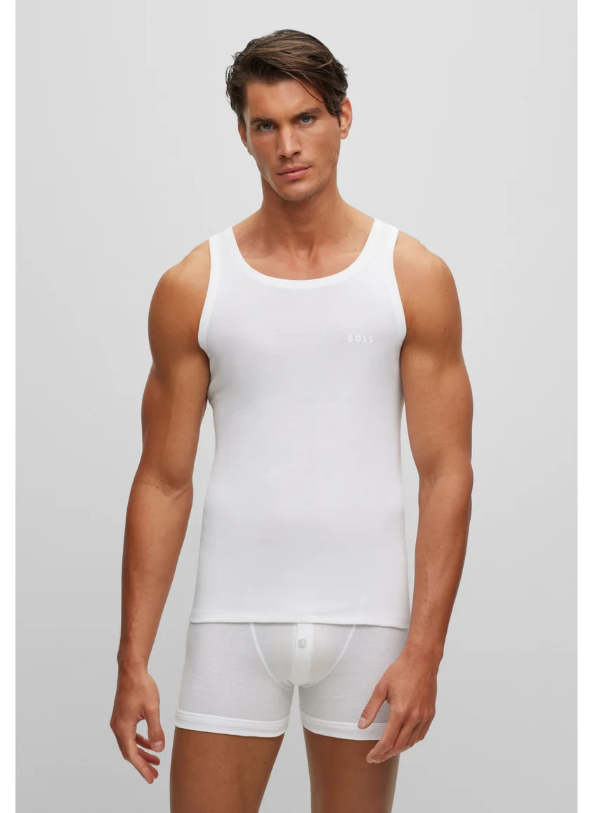 BOSS Ribbed-cotton underwear vest with logo print