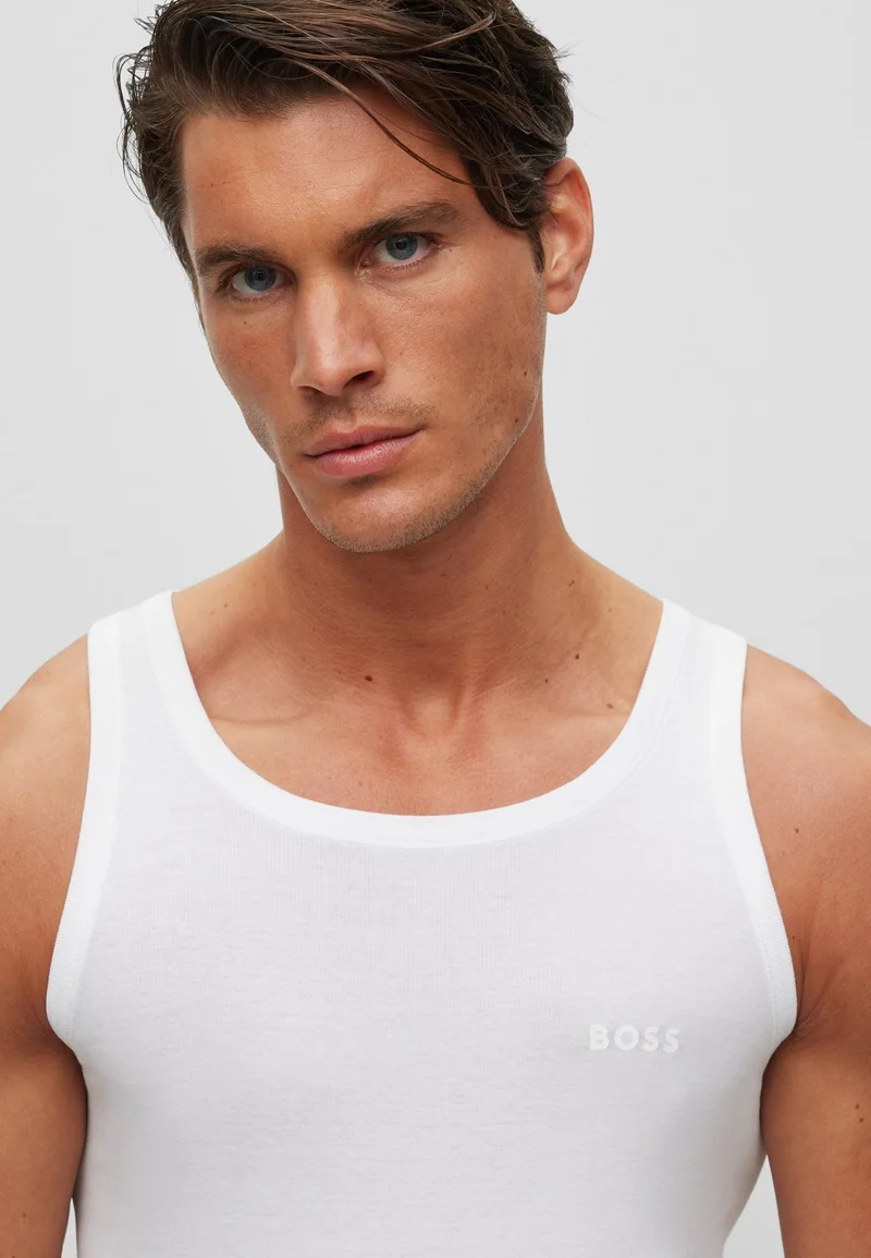 BOSS Ribbed-cotton underwear vest with logo print