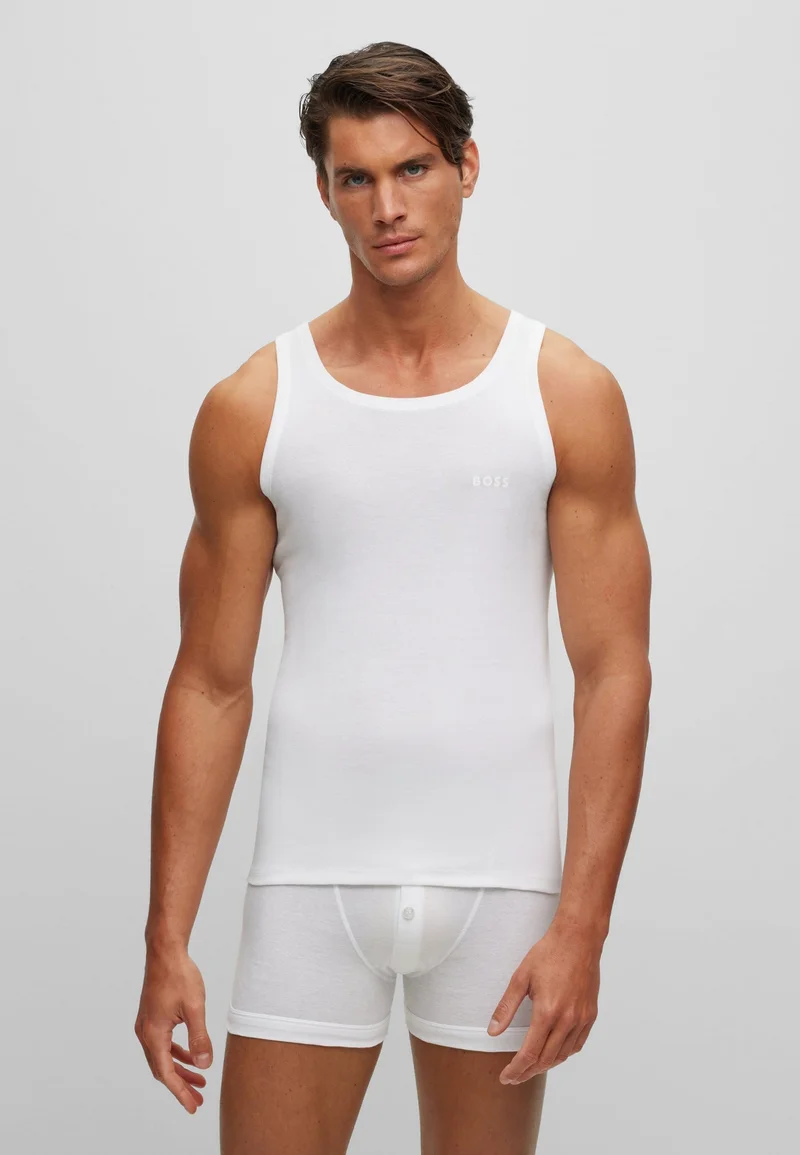 Ribbed-cotton underwear vest with logo print