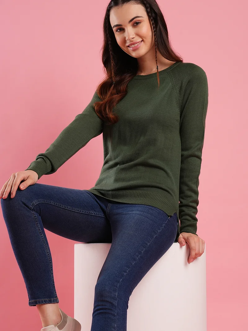 globus Women Solid Ribbed Knitted Pullover