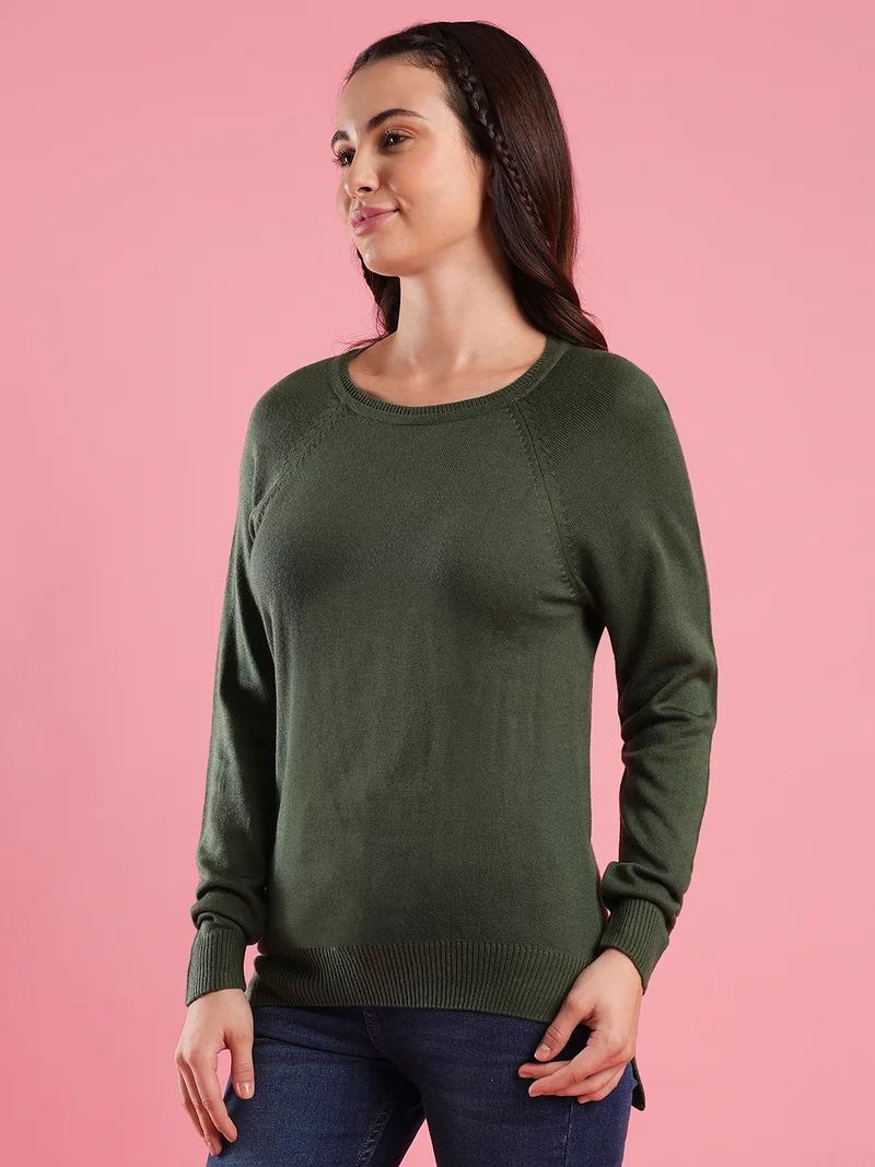 globus Women Solid Ribbed Knitted Pullover