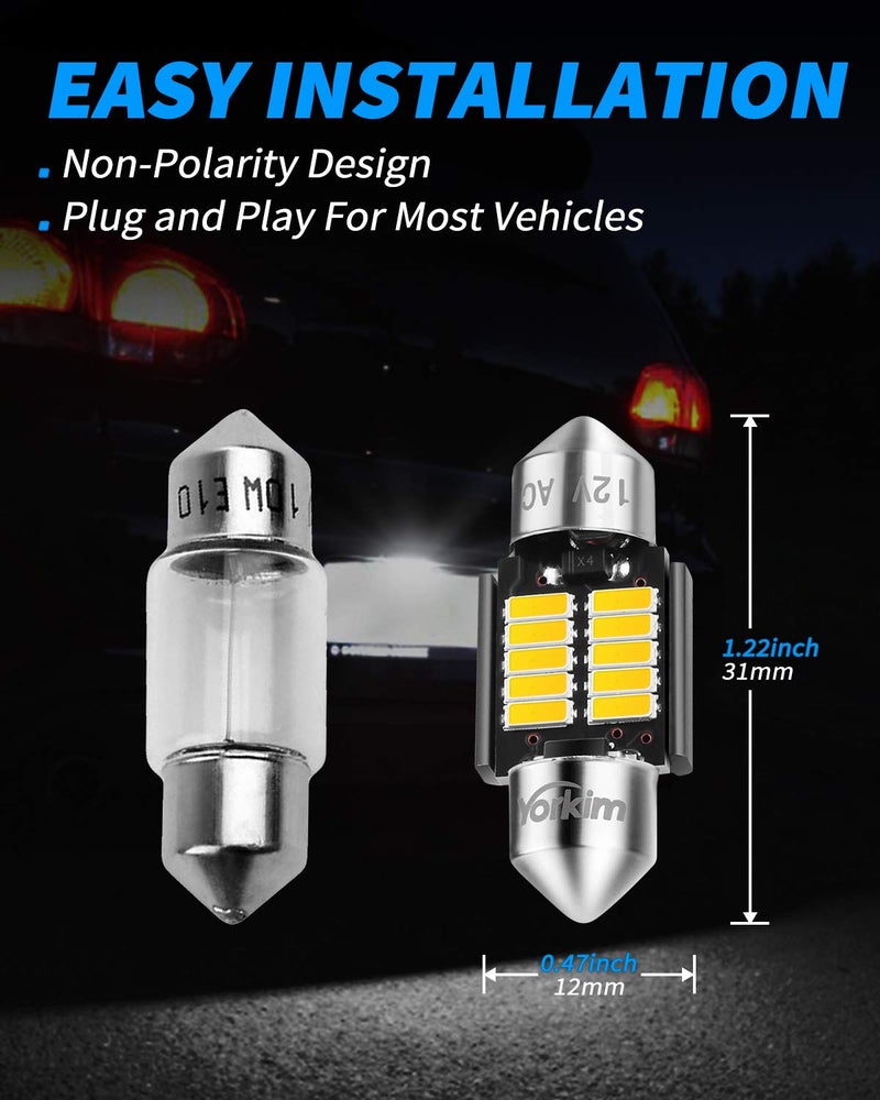 Yorkim DE3022 LED Bulb 31mm Festoon LED Bulb White Super Bright CANBUS 10-SMD 4014 Chipsets, 3175 DE3175 3022 LED For Car Interior dome map Lights, Pack of 4 - Image 5