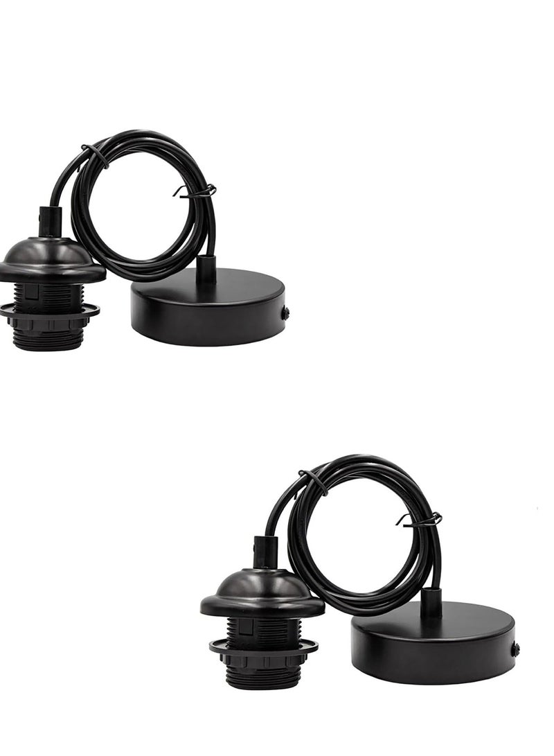 Ceiling Pendant & Lamp Holder, Metal Pendant Light Fitting, E27 Lamp Holder, Fitting Set with Braided Fabric Cable (Black 2pcs)  - Image 1