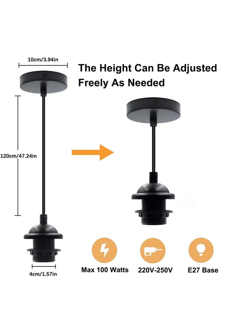 Ceiling Pendant & Lamp Holder, Metal Pendant Light Fitting, E27 Lamp Holder, Fitting Set with Braided Fabric Cable (Black 2pcs)  - Image 2