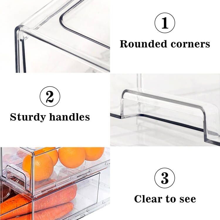 MANO 2Pack Clear Fridge Drawers Pull Out Stackable Refrigerator Drawer Organizer Bins Pantry Storage Box Plastic Food Containers for Kitchen Bathroom Office Closet (Large) - Image 3