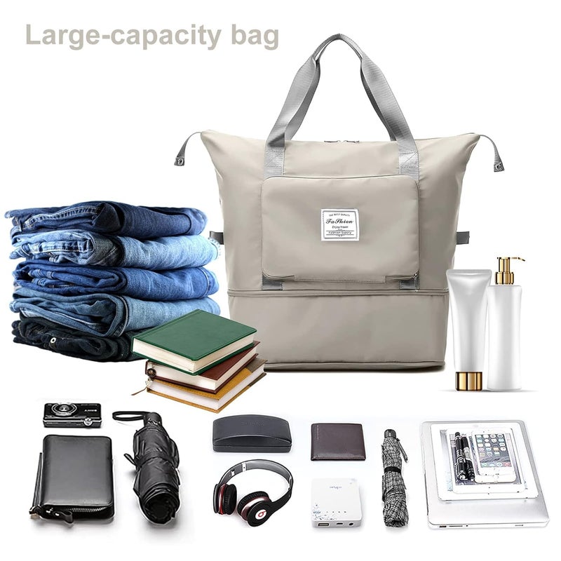 MODISH Large Capacity Folding Fuchsia Travel Tote Bag, Oxford Fabric Waterproof Lightweight Foldable Travel Duffel Bag, Portable Expandable Carry On Bag for Airplanes - Image 2