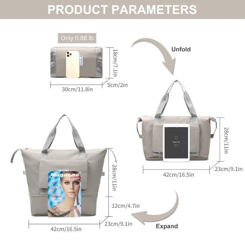 MODISH Large Capacity Folding Fuchsia Travel Tote Bag, Oxford Fabric Waterproof Lightweight Foldable Travel Duffel Bag, Portable Expandable Carry On Bag for Airplanes - Image 5