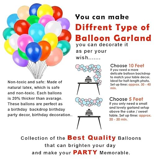 BRIJBAZAAR Rubber Multicolor Balloons For Birthday - Pack Of 101Pcs, Happy Birthday Decoration Kit | Multicolor Balloons Decoration For Birthday | Balloon Decoration Kit | Birthday Decoration Items - Image 3