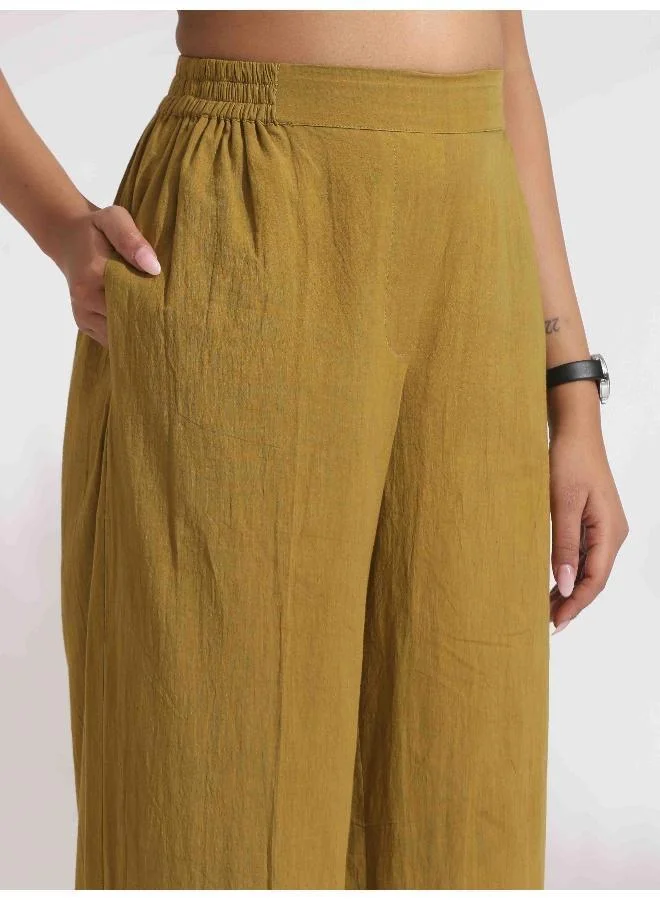 ترو برونز trueBrowns Green Cotton Print Top & Flared Pants Co-ord Set