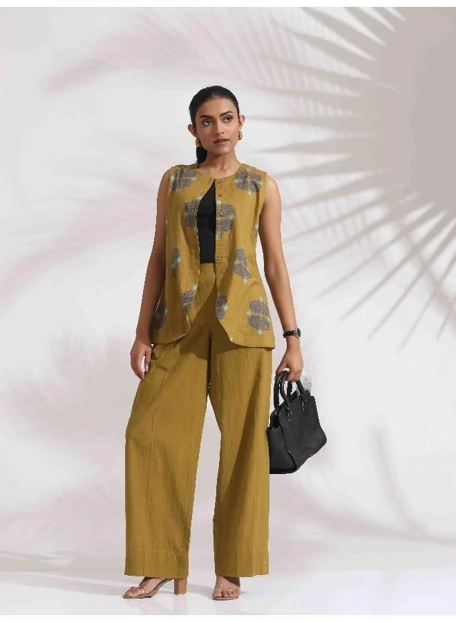 ترو برونز trueBrowns Green Cotton Print Top & Flared Pants Co-ord Set