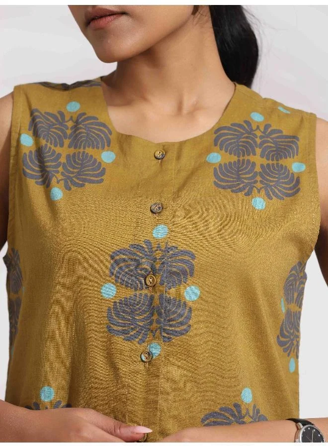 ترو برونز trueBrowns Green Cotton Print Top & Flared Pants Co-ord Set