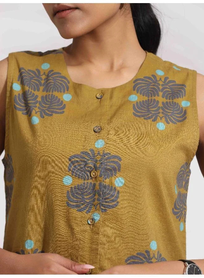 trueBrowns  trueBrowns Green Cotton Print Top & Flared Pants Co-ord Set for Women | Best Price UAE