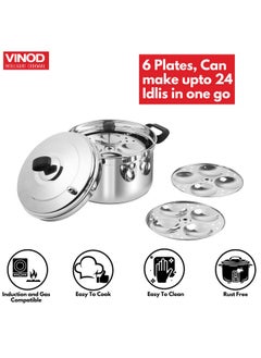 VINOD Vinod Classic Stainless Steel Idli Maker Cooker - 6 Deeper Plates (24 Idlis) / Idli Steamer/Idly Stand/Plump Fluffy Idlies/SAS Bottom/Induction & Gas Base - 2 Year Warranty  - Image 4