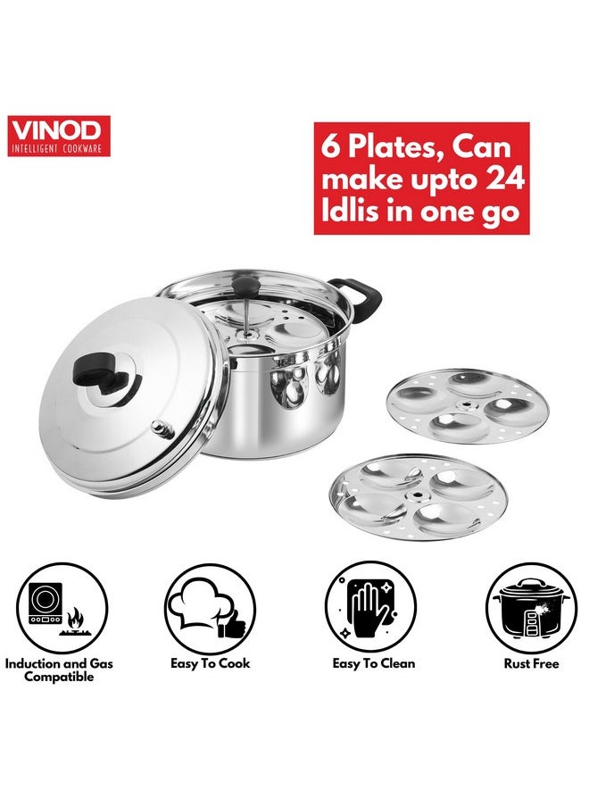 VINOD - Vinod Classic Stainless Steel Idli Maker Cooker - 6 Deeper Plates (24 Idlis) / Idli Steamer/Idly Stand/Plump Fluffy Idlies/SAS Bottom/Induction & Gas Base - 2 Year Warranty - Image 1