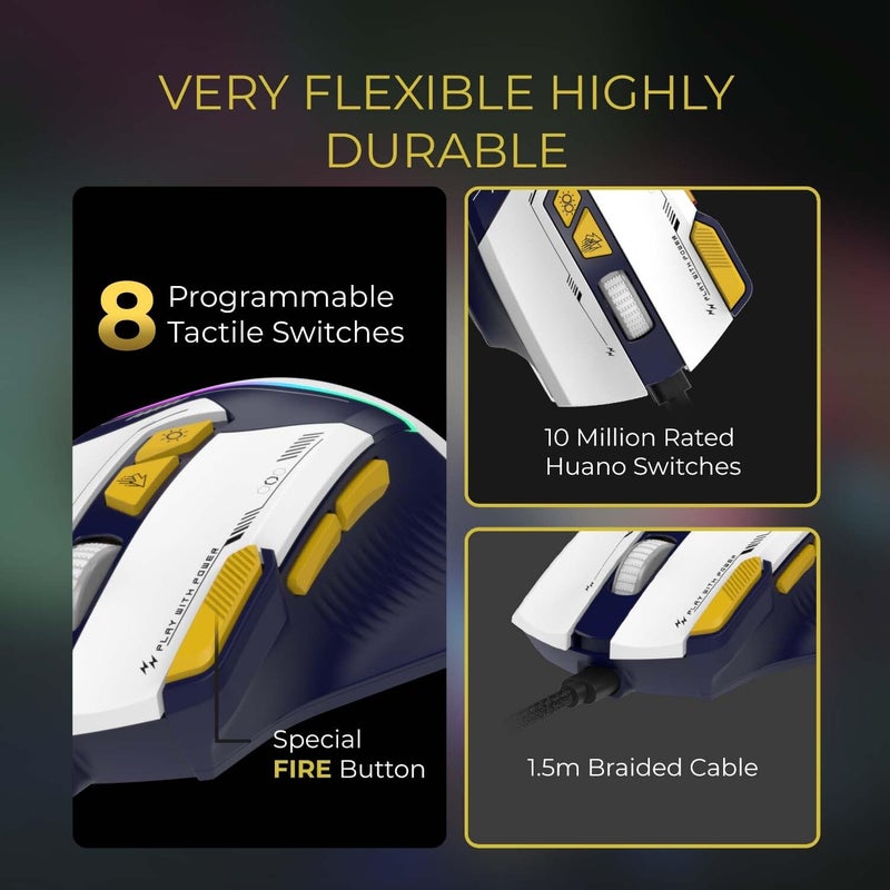EvoFox Blaze Ultra Value 8 Button Programmable Gaming Mouse with 1000Hz Polling Rate | Gaming Grade DPI 200 to 12800 | Ultra-Responsive 7000fps | RGB Lights with Music sync Mode | Windows Software - Image 3