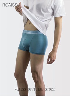 roaiss 3 Pack Set Men's Boy's Modal Boxers Shorts Briefs Breathable Soft Underpants Summer Elastic Large Size Teenager Classic Underwear Mint Blue+Light Grey+Dark Grey  - Image 2