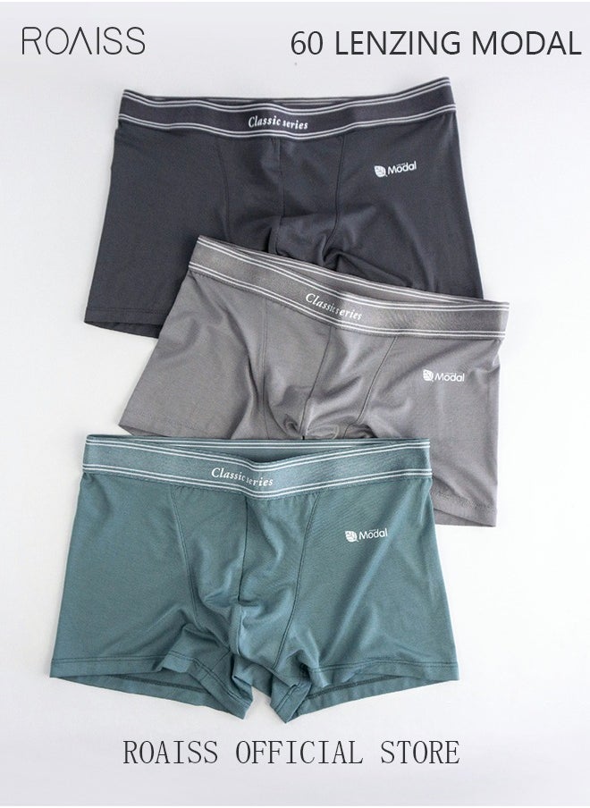 roaiss - 3 Pack Set Men's Boy's Modal Boxers Shorts Briefs Breathable Soft Underpants Summer Elastic Large Size Teenager Classic Underwear Mint Blue+Light Grey+Dark Grey - Image 1