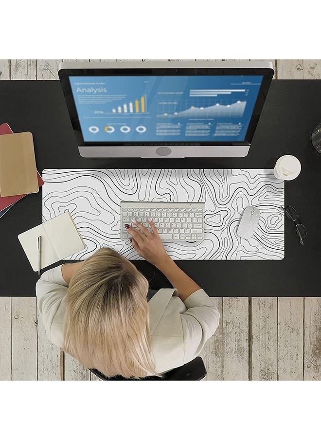 Arabest - Large Gaming Mouse Pad with Stitched Edges, Minimalist Topographic Map Desk Mat, Extended Xl Mousepad with Anti-Slip Base, Cool Desk Pad for Keyboard and Mouse, 31.5 X 11.8 In, White - Image 1