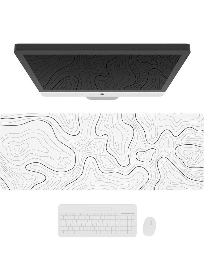 Arabest - Large Gaming Mouse Pad with Stitched Edges, Minimalist Topographic Map Desk Mat, Extended Xl Mousepad with Anti-Slip Base, Cool Desk Pad for Keyboard and Mouse, 31.5 X 11.8 In, White - Image 1