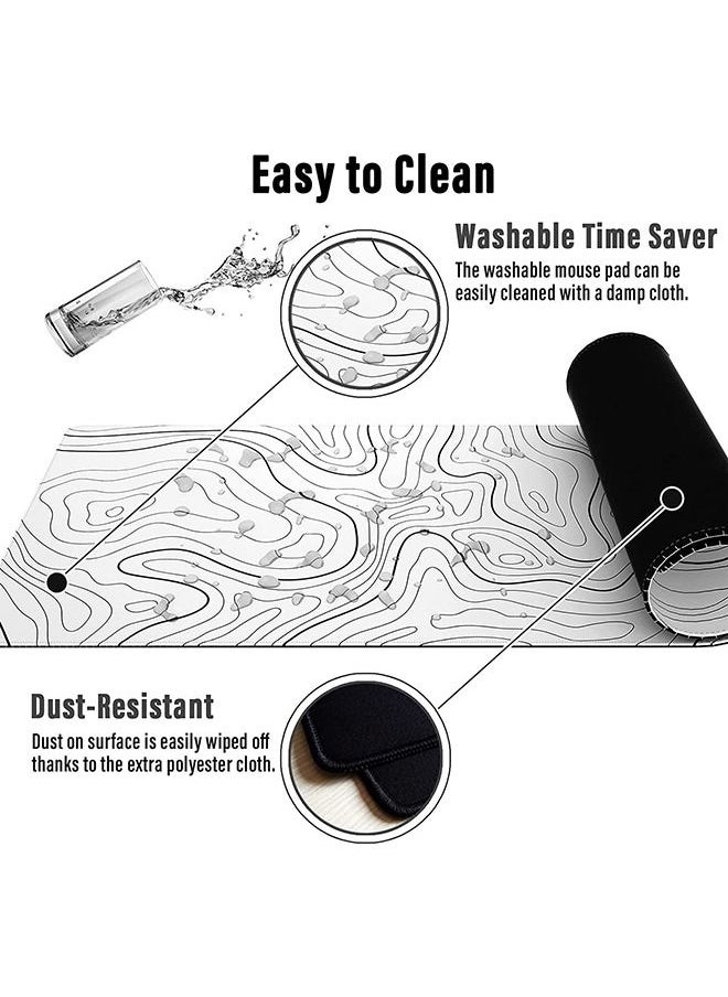 Arabest - Large Gaming Mouse Pad with Stitched Edges, Minimalist Topographic Map Desk Mat, Extended Xl Mousepad with Anti-Slip Base, Cool Desk Pad for Keyboard and Mouse, 31.5 X 11.8 In, White - Image 1