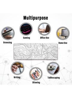 Arabest Large Gaming Mouse Pad with Stitched Edges, Minimalist Topographic Map Desk Mat, Extended Xl Mousepad with Anti-Slip Base, Cool Desk Pad for Keyboard and Mouse, 31.5 X 11.8 In, White  - Image 5