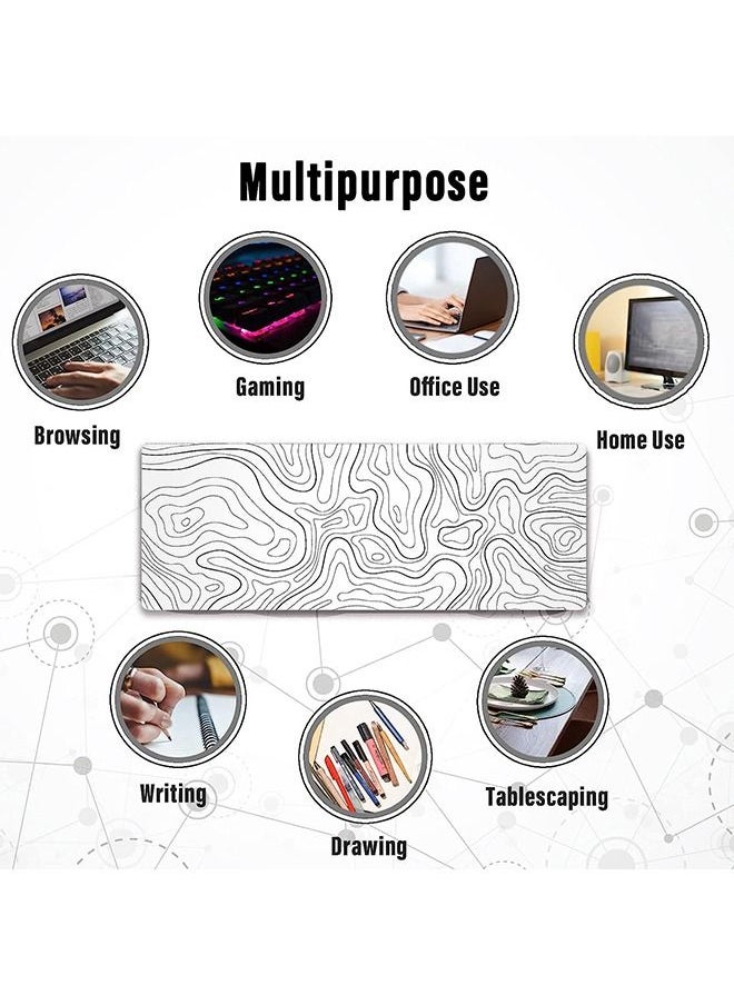 Arabest - Large Gaming Mouse Pad with Stitched Edges, Minimalist Topographic Map Desk Mat, Extended Xl Mousepad with Anti-Slip Base, Cool Desk Pad for Keyboard and Mouse, 31.5 X 11.8 In, White - Image 1