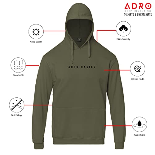 ADRO Men's Cotton Neck Hooded Sweatshirt (H22-1-AR2-OL_Olive_XL) - Image 4