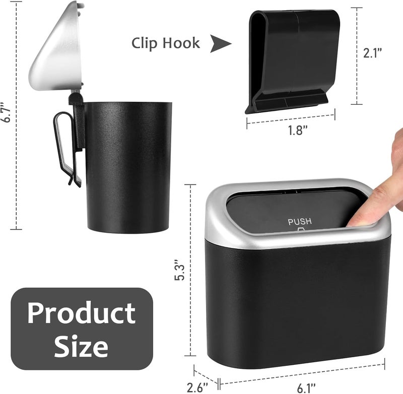 accmor Car Trash Can with Lid, Mini Vehicle Trash Bin Car Dustbin Garbage Organizer Holder with Trash Bag, 2 Pack Small Hanging Leakproof Cars Storage Bag Container for Auto, SUV, Office (Silver) - Image 2